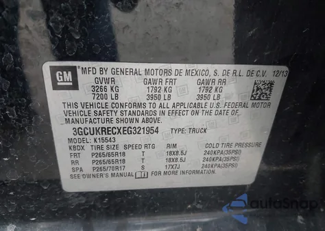 2014 Chevrolet Silverado 1500 2Lt from USA, damaged, VIN 3GCUKRECXEG321954